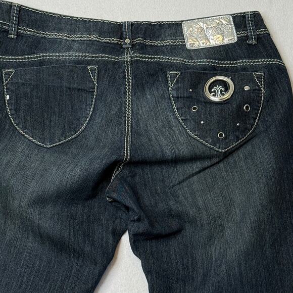 Dereon By Beyonce Denim Jeans Size 18 Y2K Dark Wash Stretch White Stitch Trim - Picture 3 of 11